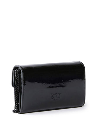 Pinko pochette in vernice Love One Wallet con logo strass nero