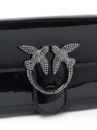 Pinko pochette in vernice Love One Wallet con logo strass nero