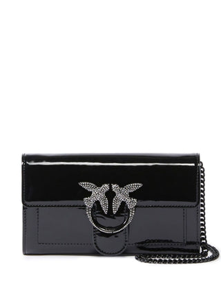 Pinko pochette in vernice Love One Wallet con logo strass nero