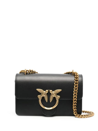 Pinko borsa Love One Mini in pelle con logo Love Birds nero oro