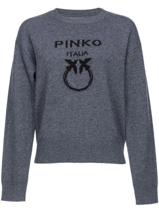 Pinko maglia in lana Burgos con logo jacquard grigio