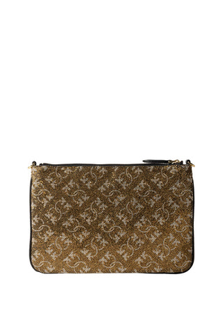 Pinko pochette Flat Classic con logo monogram strass nero oro