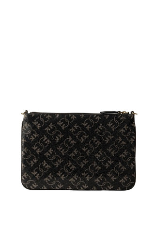 Pinko pochette Flat Classic con logo monogram strass nero argento