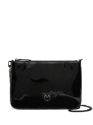 Pinko pochette Flat Classic in vernice con strass nero