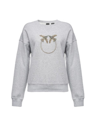 Pinko felpa Nelly con logo Love Birds gioiello grigio