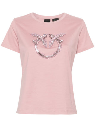 Pinko T-shirt manica corta Quentin con logo Love Birds gioiello rosa