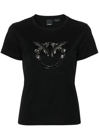 Pinko T-shirt manica corta Quentin con logo Love Birds gioiello nero