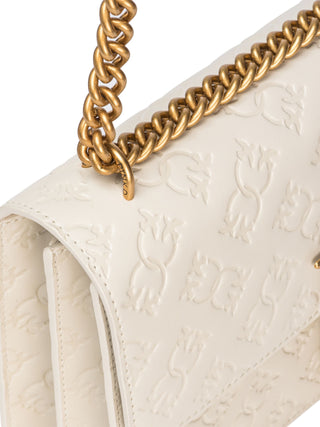 Pinko borsa Love Bag One Classic in pelle con logo imprimè bianco latte