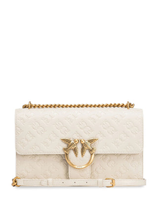 Pinko borsa Love Bag One Classic in pelle con logo imprimè bianco latte