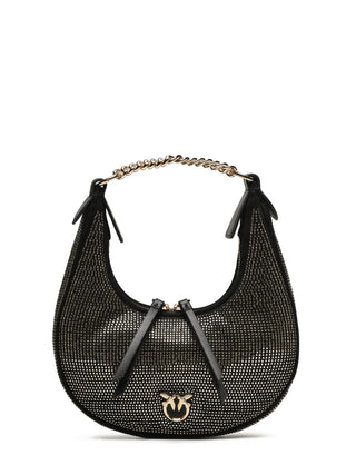 Pinko borsa Brioche Hobo Mini con strass nero