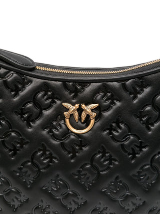 Pinko borsa Half Moon Mini in pelle con logo imprimè nero