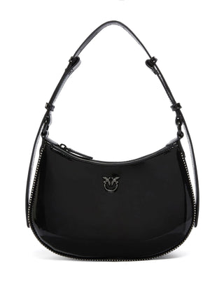 Pinko borsa Half Moon Mini in vernice con strass nero