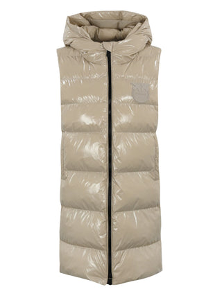 Pinko gilet imbottito lungo Graffetta con cappuccio beige