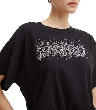 Pinko T-shirt manica corta Duetto con logo strass nero