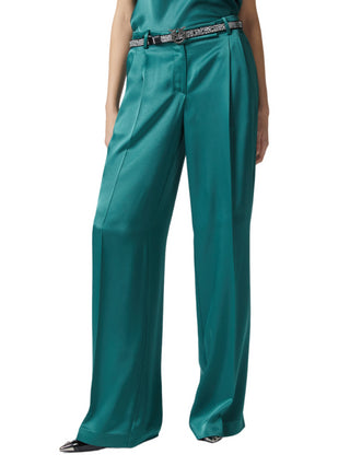 Pinko pantaloni satin Laon a gamba larga verde