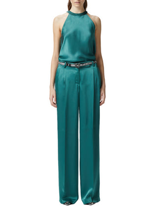 Pinko pantaloni satin Laon a gamba larga verde