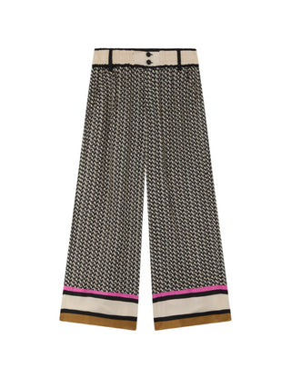 Pinko pantaloni cropped Forcone in fantasia beige nero