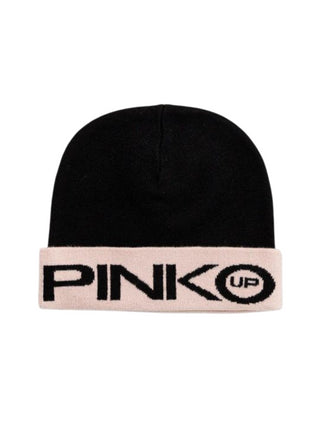 Pinko cappello con logo jacquard nero rosa