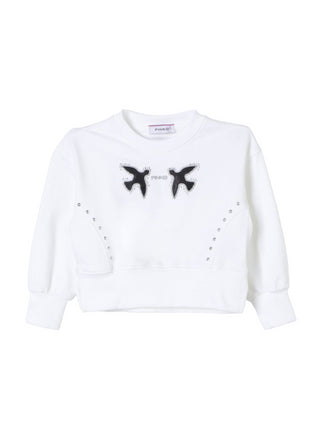 Pinko Kids felpa con logo Love Birds e borchie bianco