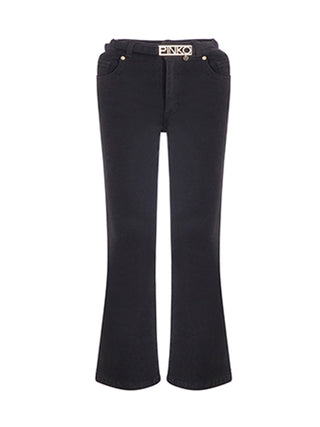 Pinko jeans flare in denim stretch con cinta nero