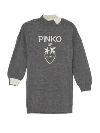 Pinko abito in maglia con logo jacquard grigio