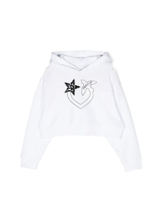 Pinko Kids felpa con cappuccio con logo gioiello bianco