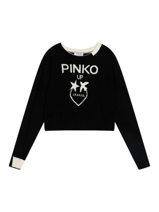 Pinko maglia con logo jacquard misto viscosa nero