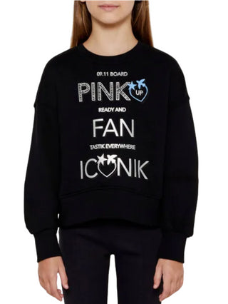 Pinko Kids felpa girocollo con logo strass nero