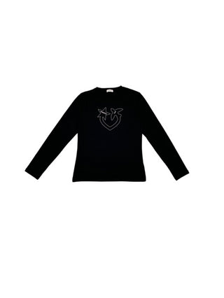 Pinko Kids T-shirt manica lunga con logo strass nero