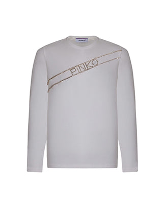 Pinko T-shirt manica lunga con logo gioiello bianco