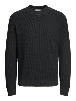 Jack&Jones maglia girocollo a costine Waffle nero