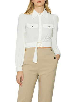 Relish camicia crop Cesidia manica lunga avorio