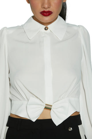 Relish camicia crop Charles con fiocco bianco latte