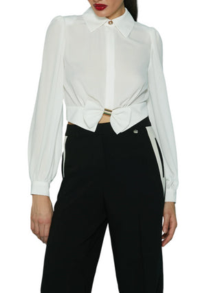 Relish camicia crop Charles con fiocco bianco latte