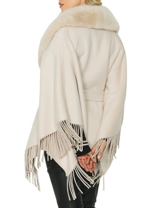 Relish cappotto kimono Denise con collo in ecopelliccia beige