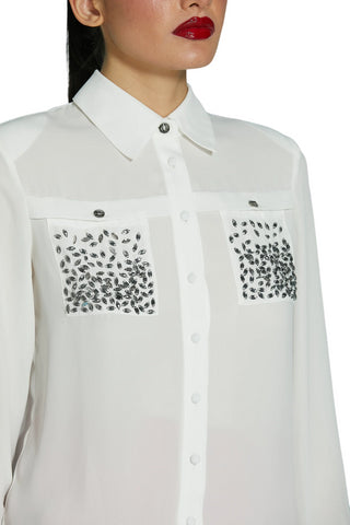 Relish camicia manica lunga Enrica con tasche gioiello bianco