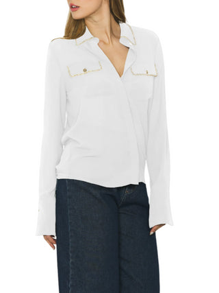 Relish camicia Eva manica lunga con catene bianco