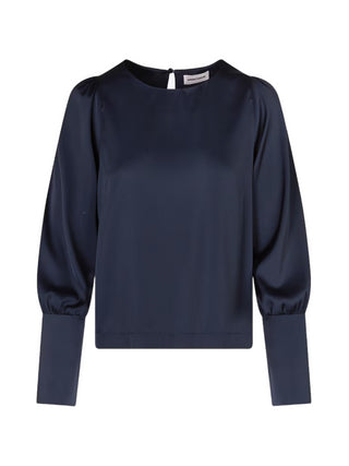 Sandro Ferrone blusa satin manica lunga blu