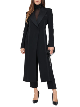 Simona Corsellini cappotto lungo in crepe con dettagli satin nero