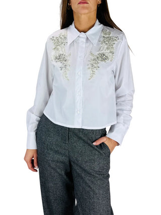 Tensione In camicia con applicazioni gioiello bianco