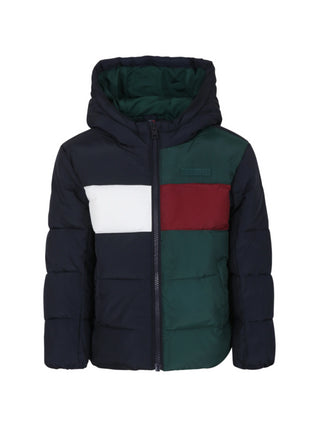 Tommy Hilfiger giubbino imbottito colorblock con cappuccio blu verde rosso