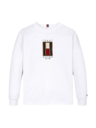 Tommy Hilfiger T-shirt manica lunga con logo ricamato bianco