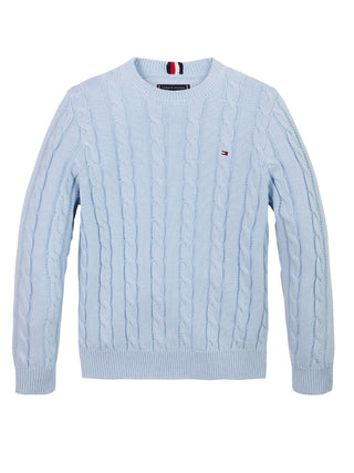 Tommy Hilfiger maglia girocollo con trecce celeste