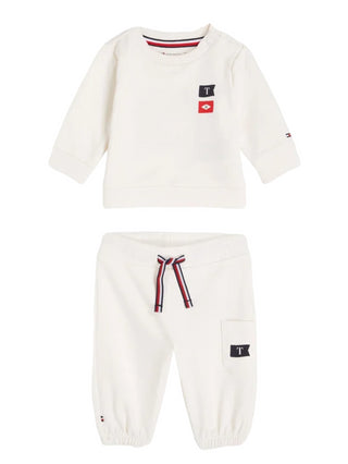 Tommy Hilfiger completo felpa e pantaloni con logo panna