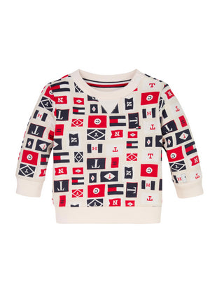 Tommy Hilfiger felpa con stampe iconiche all over panna