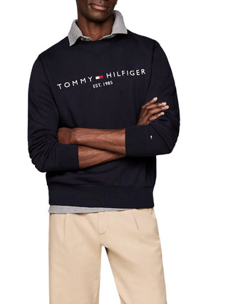 Tommy Hilfiger felpa girocollo con logo ricamato blu