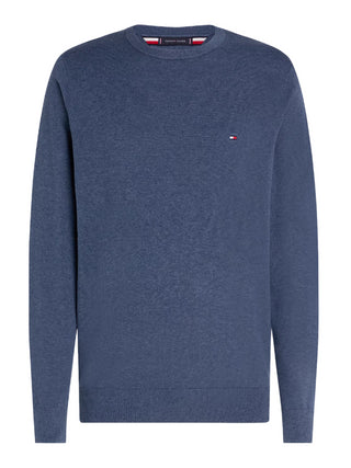 Tommy Hilfiger maglia girocollo in cotone melange azzurro