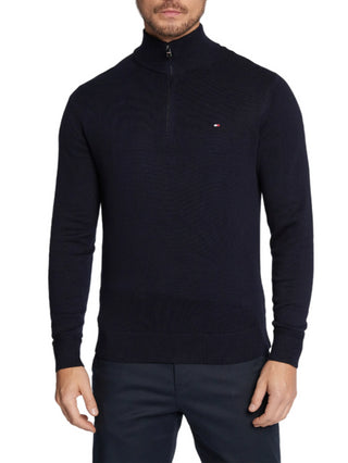 Tommy Hilfiger maglia Pima con mezza zip blu