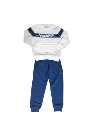 Trussardi completo felpa e pantaloni con logo bianco blu