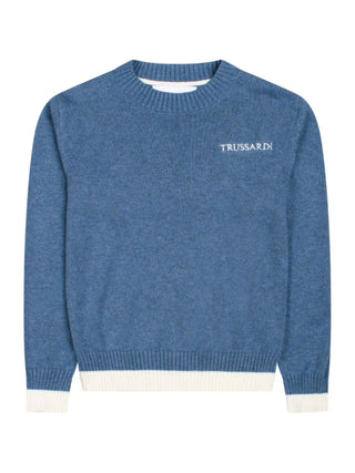 Trussardi maglia in misto cashmere con logo blu avio